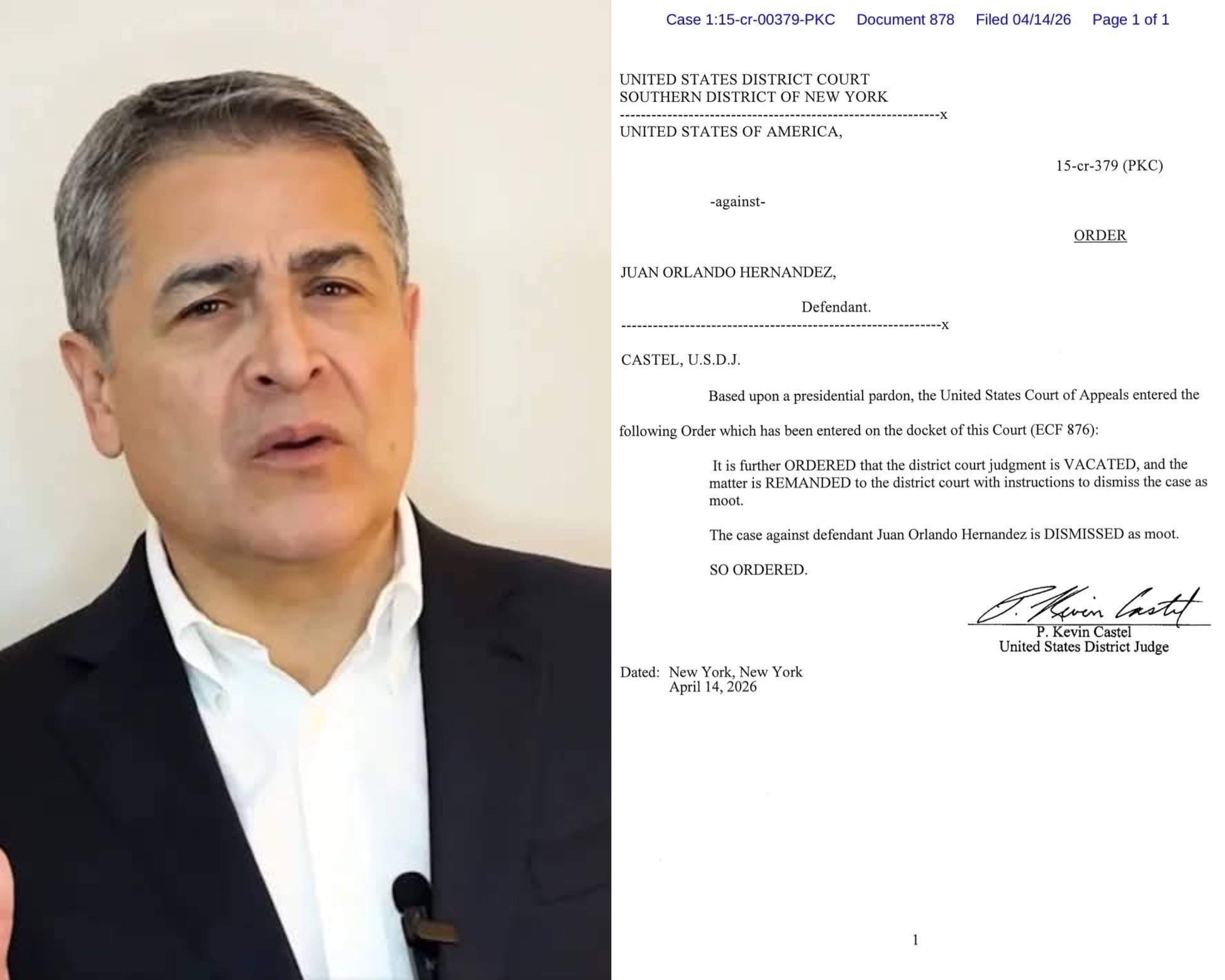 Corte de Nueva York desestima caso por narcotráfico contra Juan Orlando Hernández, según su esposa